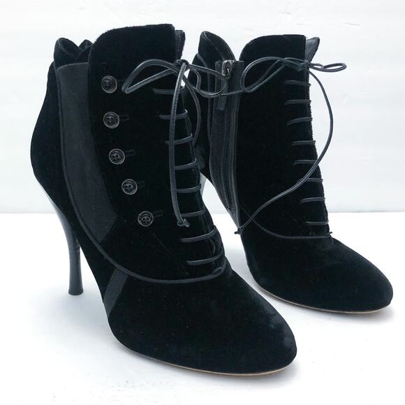 Tabitha Simmons Black Velvet Lace Up Booties - Picture 8 of 8